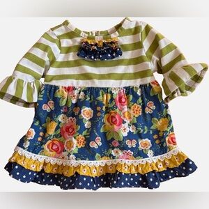 Counting Daisies Baby Girl Ruffle Dress Floral Striped Tiered 18M